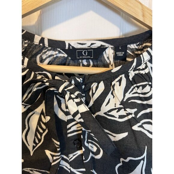 G by Giuliana Printed Stretch Poplin Blouson Sleeve Top Size Large Black NWOT - Picture 5 of 7